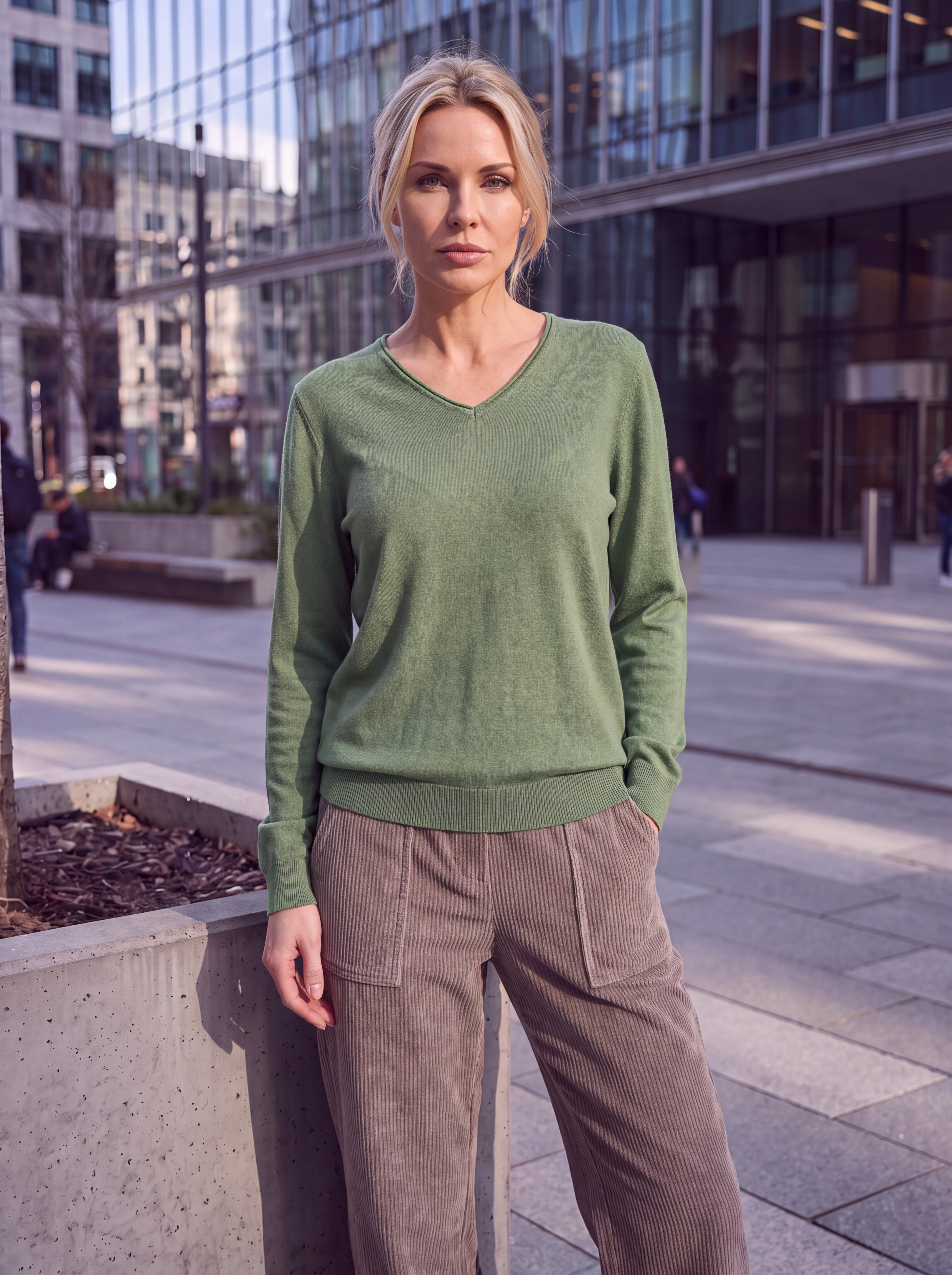 Dámsky pulóver s V-éčkovým výstrihom H.WINTER JADE GREEN zelená s.WEAR 3